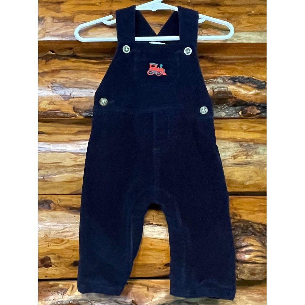 Crown & Ivy Navy Velour Train Overalls Infant Boys Size 3‎ Months